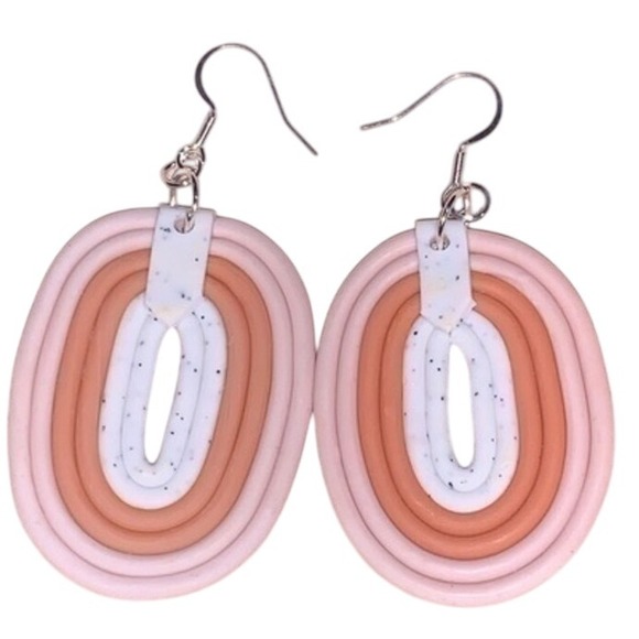 Boho Chic Clay Earrings | Trendy Pastel Rainbow Oval Dangle Drop Earrings - Picture 1 of 3
